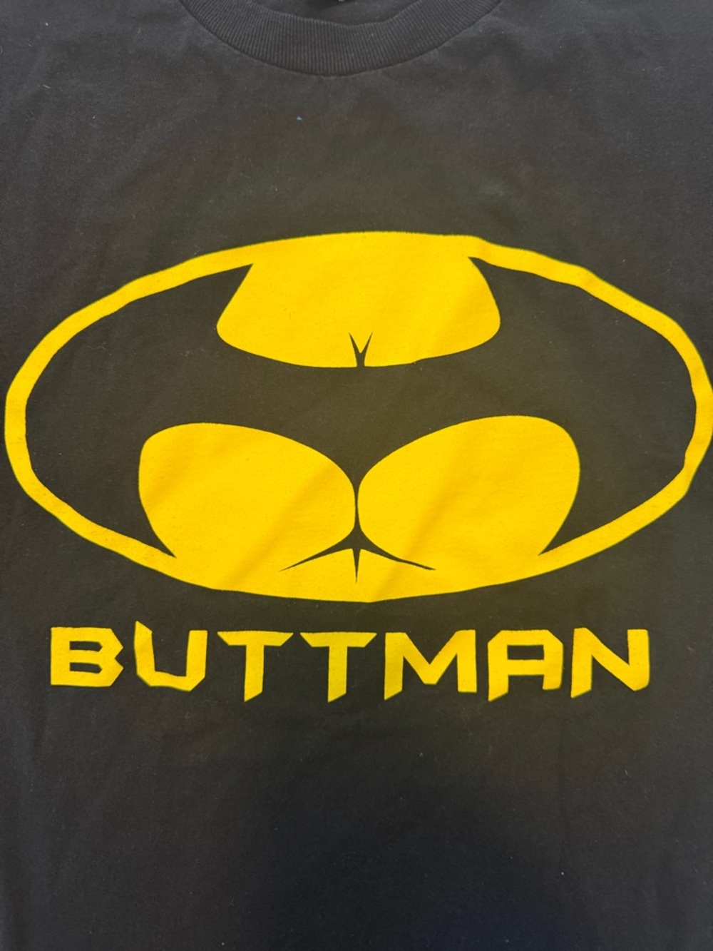 Mens Black and Yellow 'Buttman' Graphic Tee